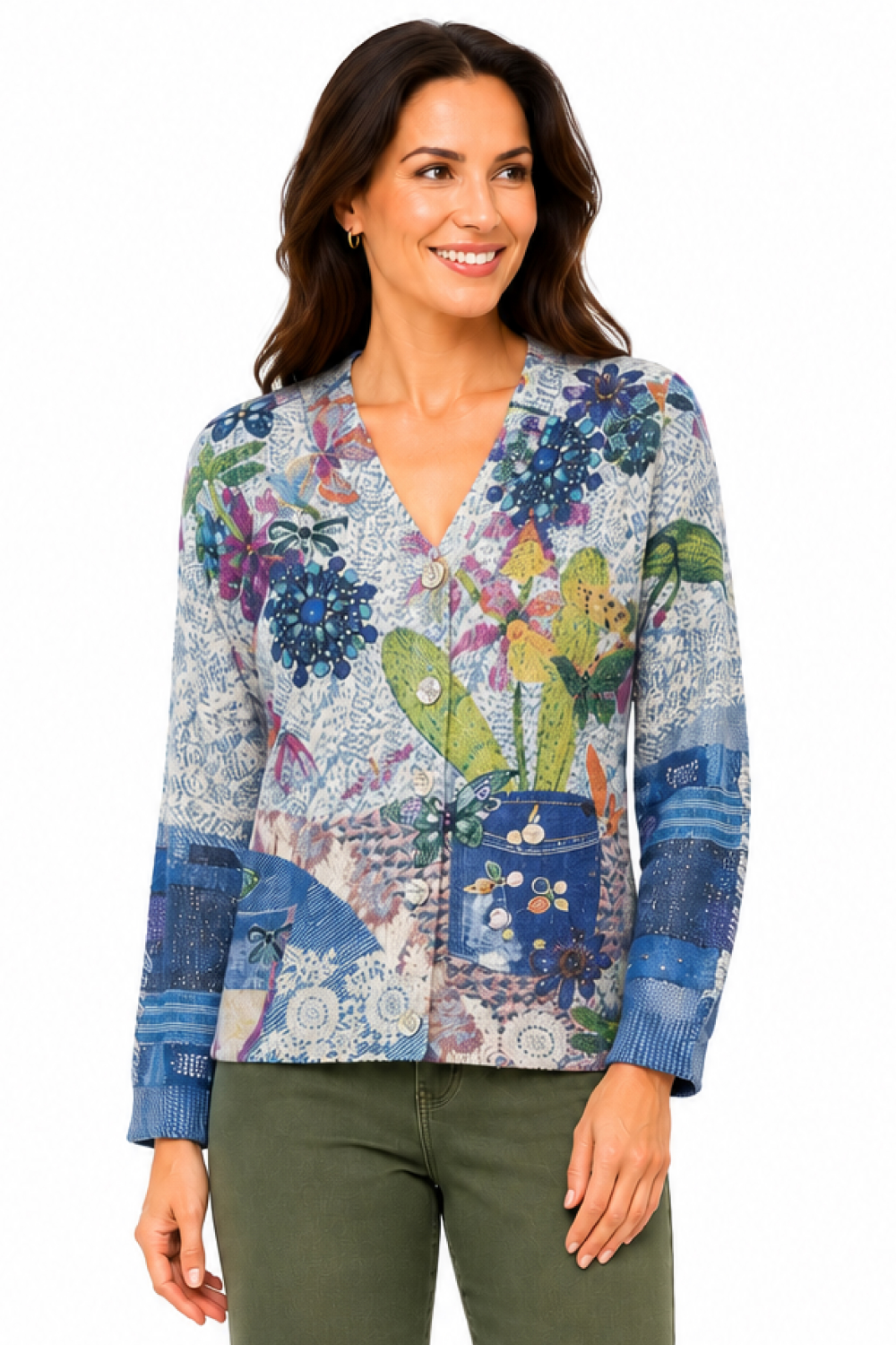 Multi Printed Cardigan Sweater - Petite