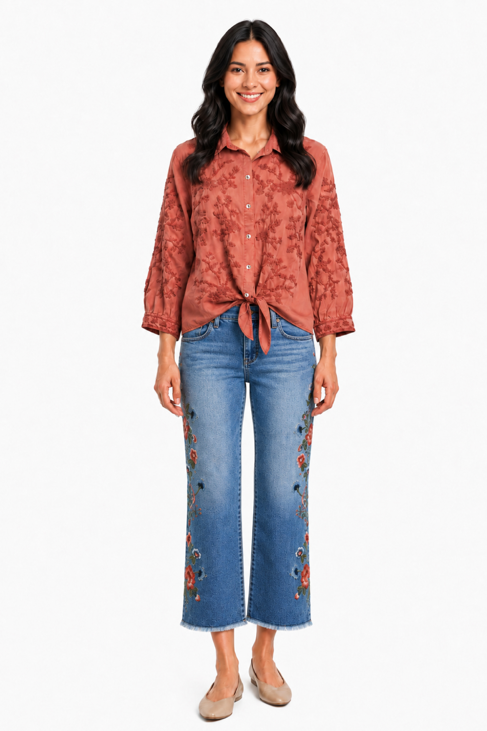 Denim Embroidered 5-Pocket Denim Jean - Plus