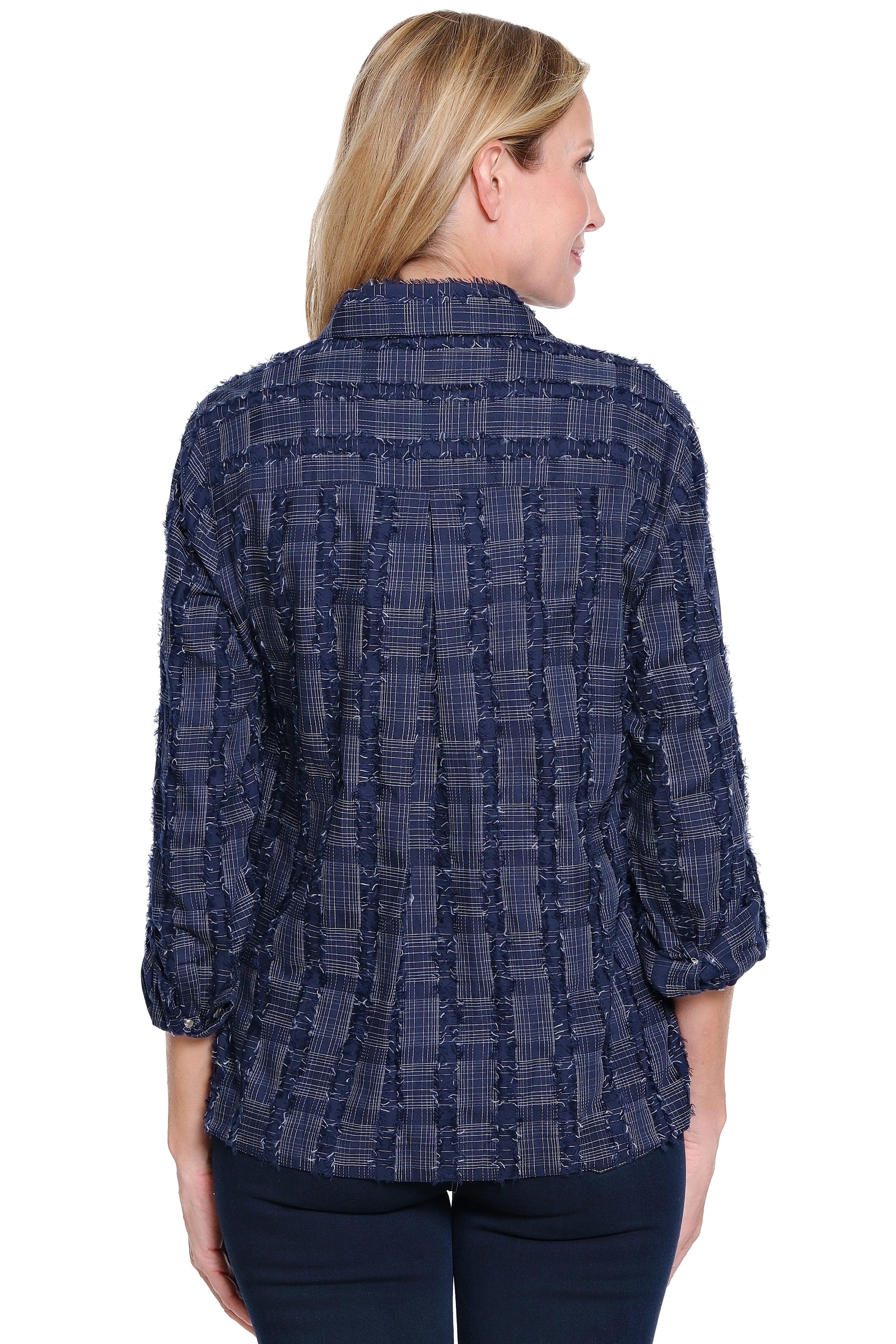 Jacquard Button-Front Top - Navy