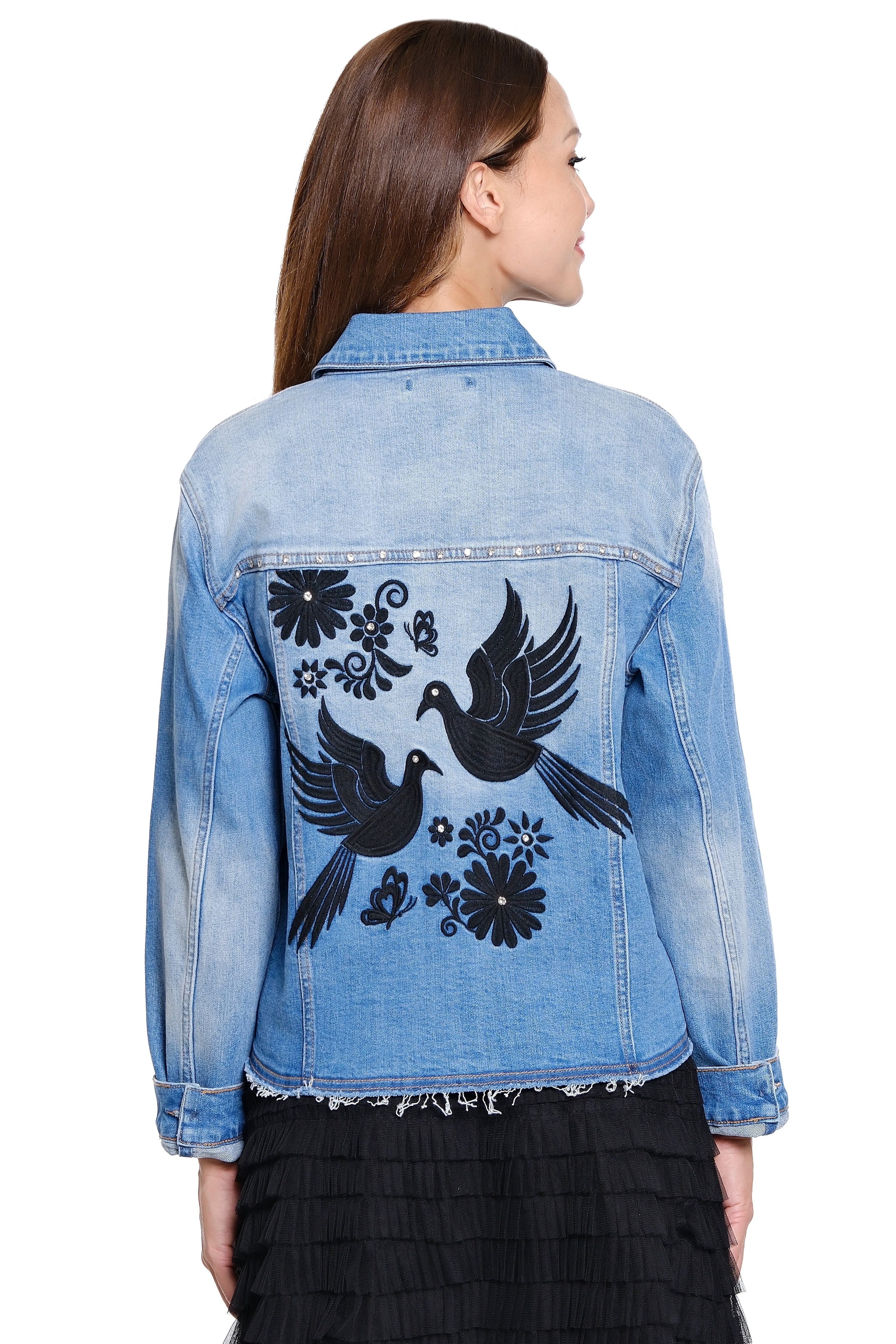 Embroidered Denim Jacket - Plus - Light Denim