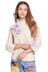 Embroidered Cowl Neck Sweater - Petite - Almond