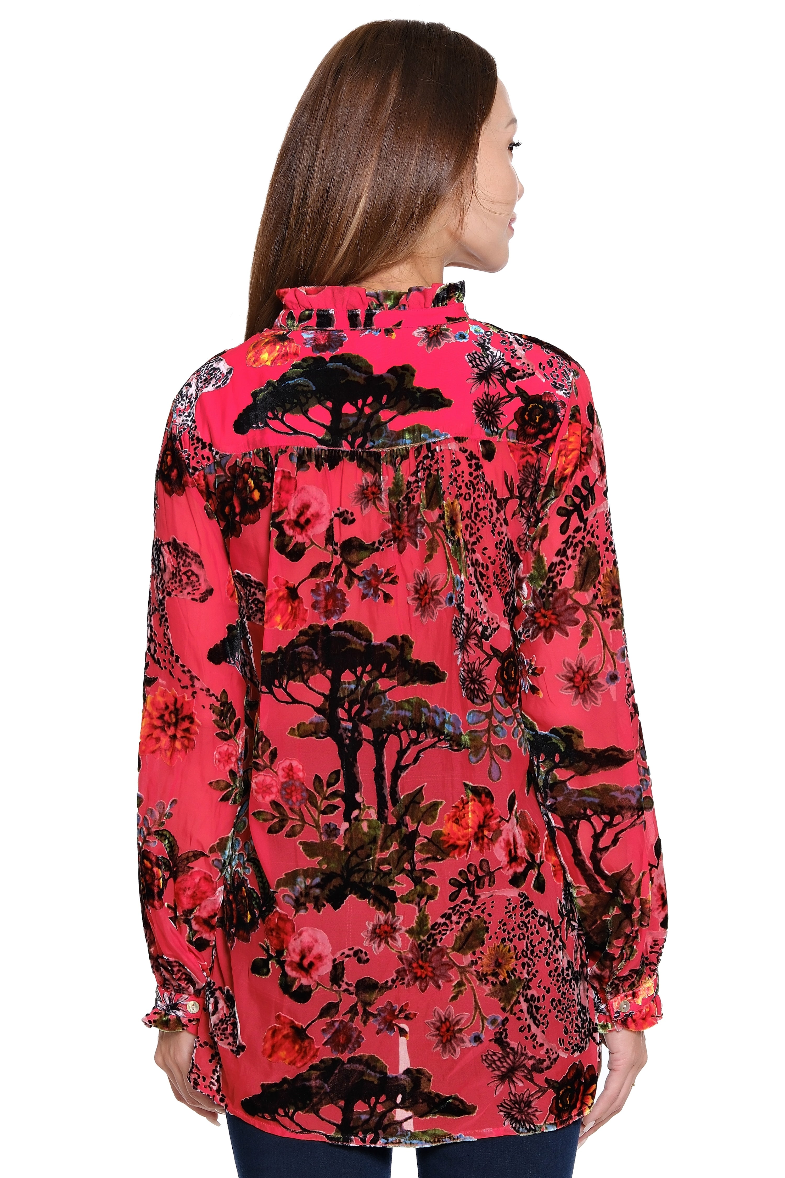 Burnout Velvet Blouse - Petite - Red