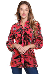 Burnout Velvet Blouse - Petite - Red