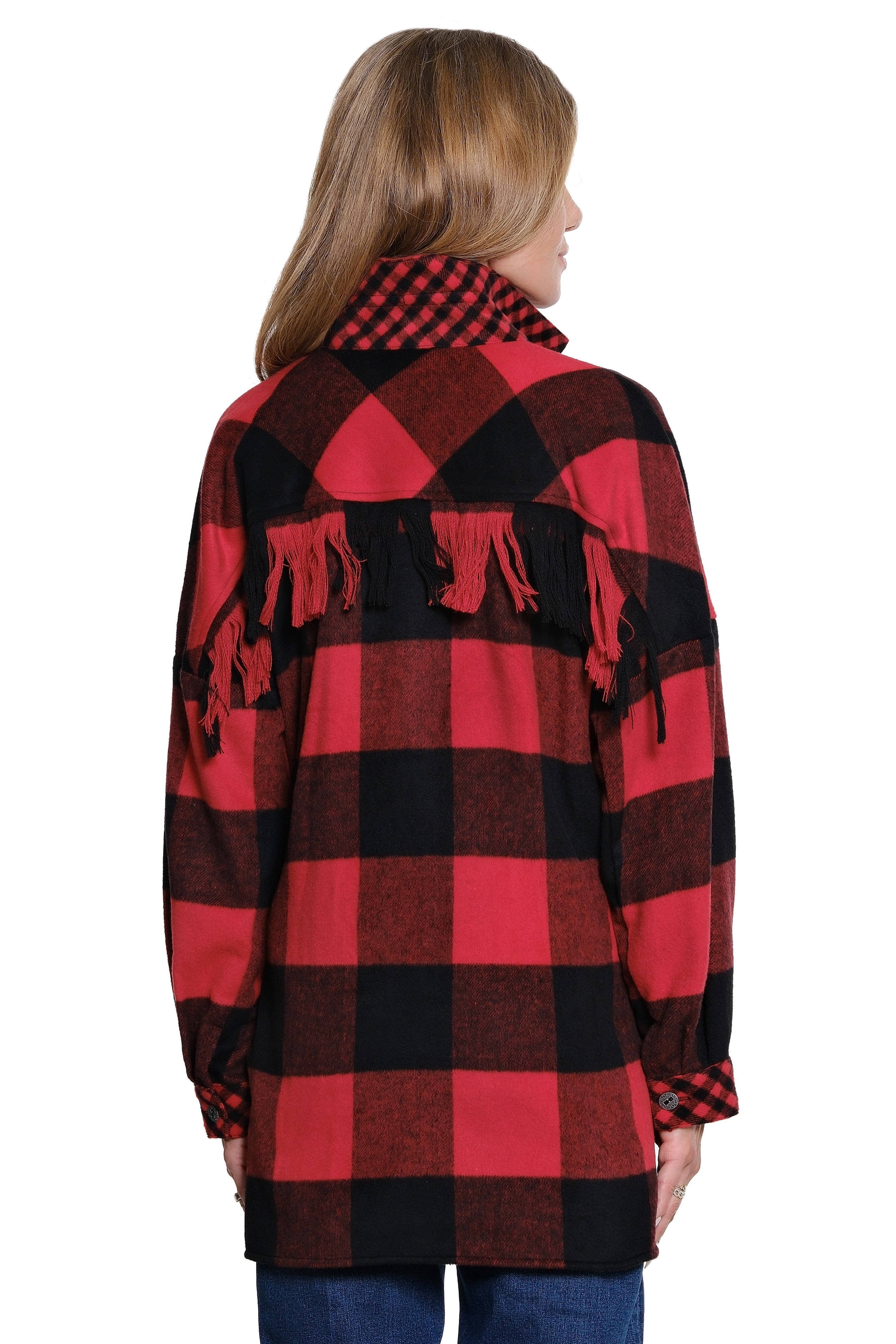 Buffalo Plaid Top w/ Fringe Back - Plus - Red Plaid