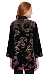 Embroidered Long Velvet Kimono - Plus - Black