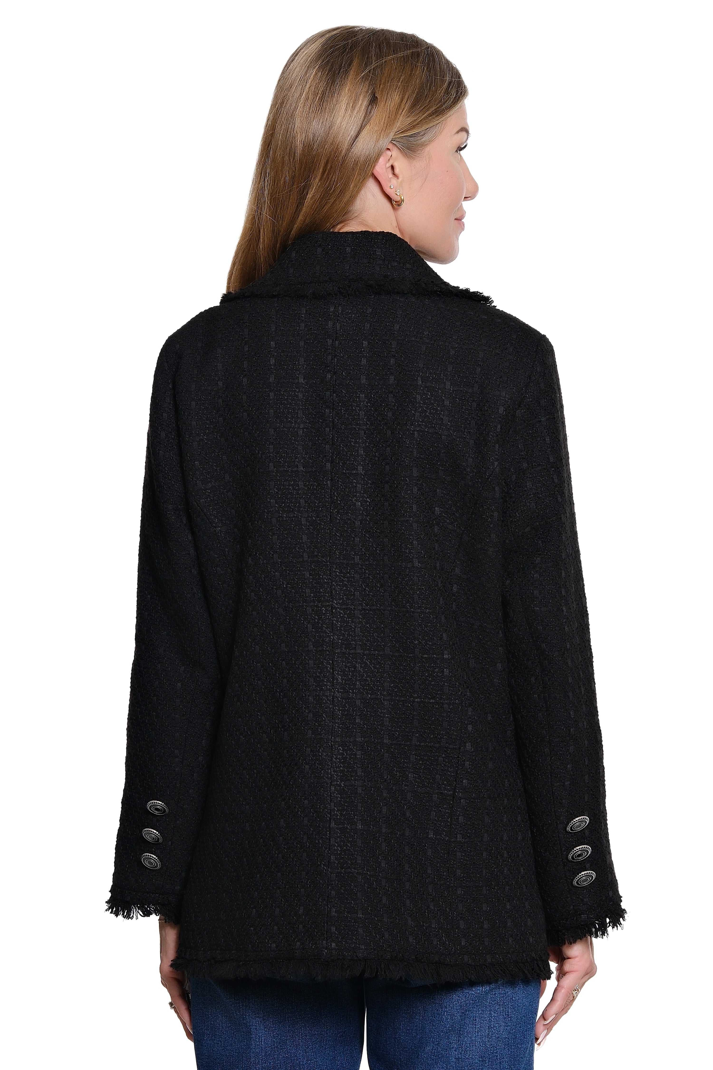 Tweed Open Front Coat - Plus - Black