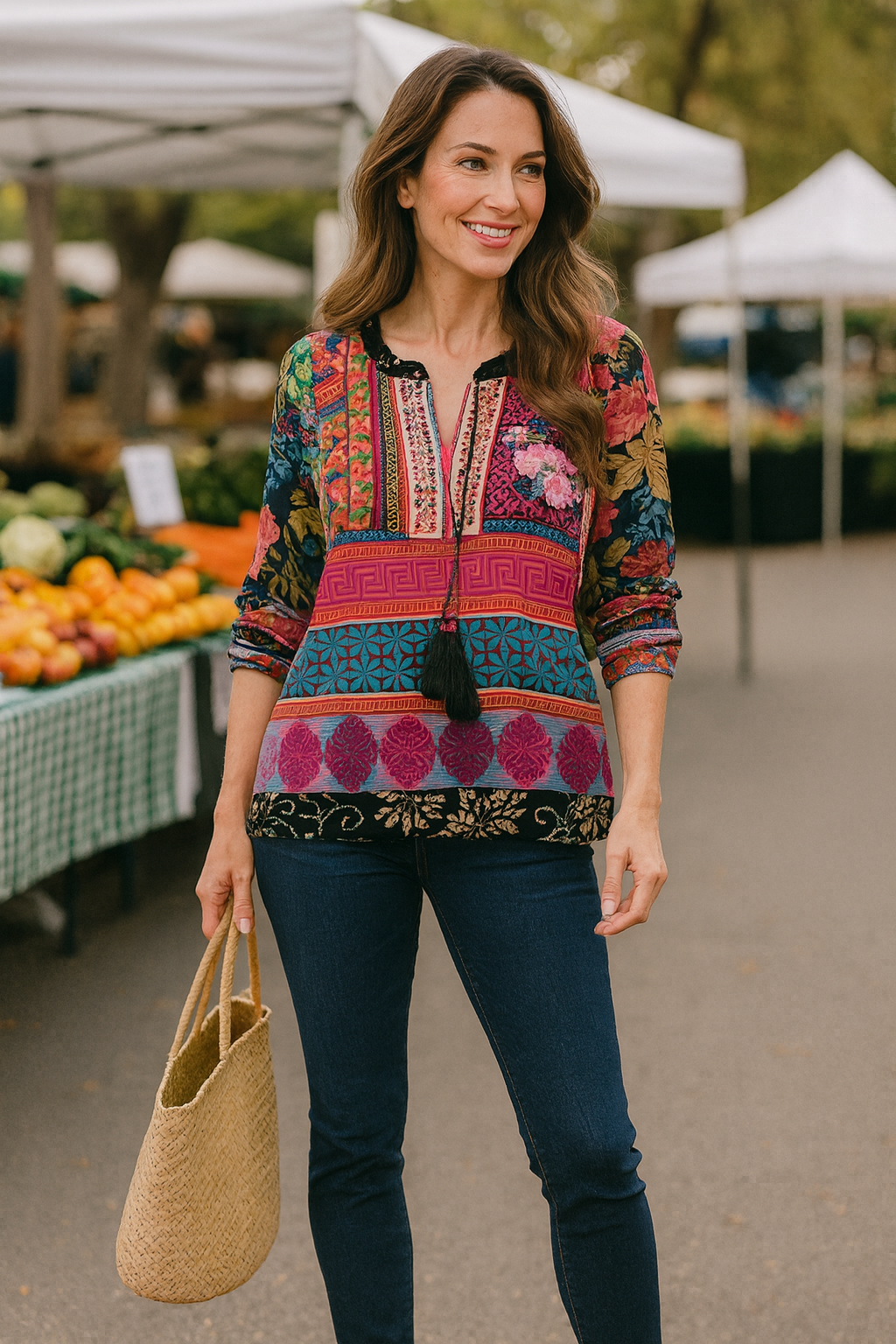 Mixed Print Tassel Tie Tunic - Multi