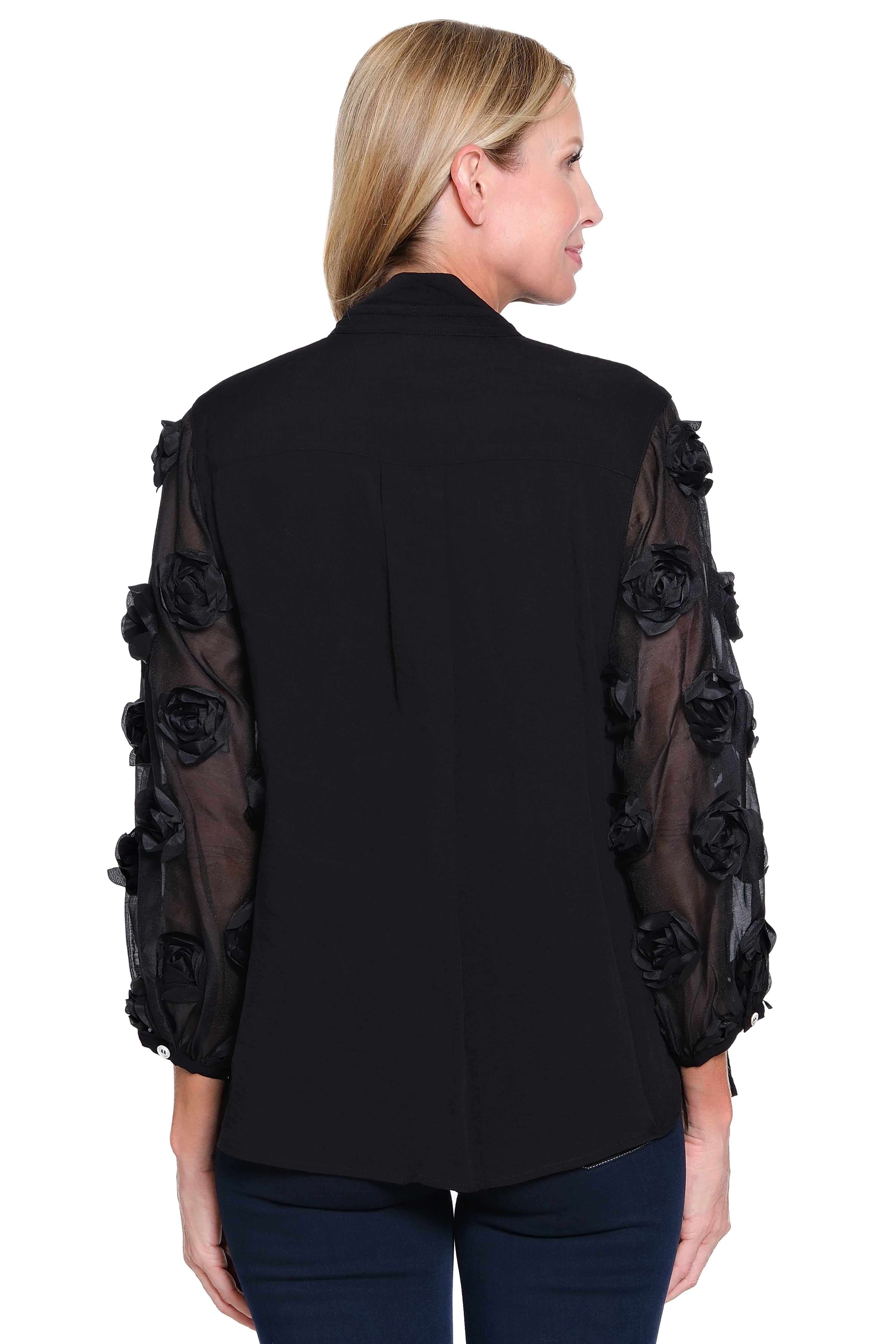 Rosette Sleeve Top - Black