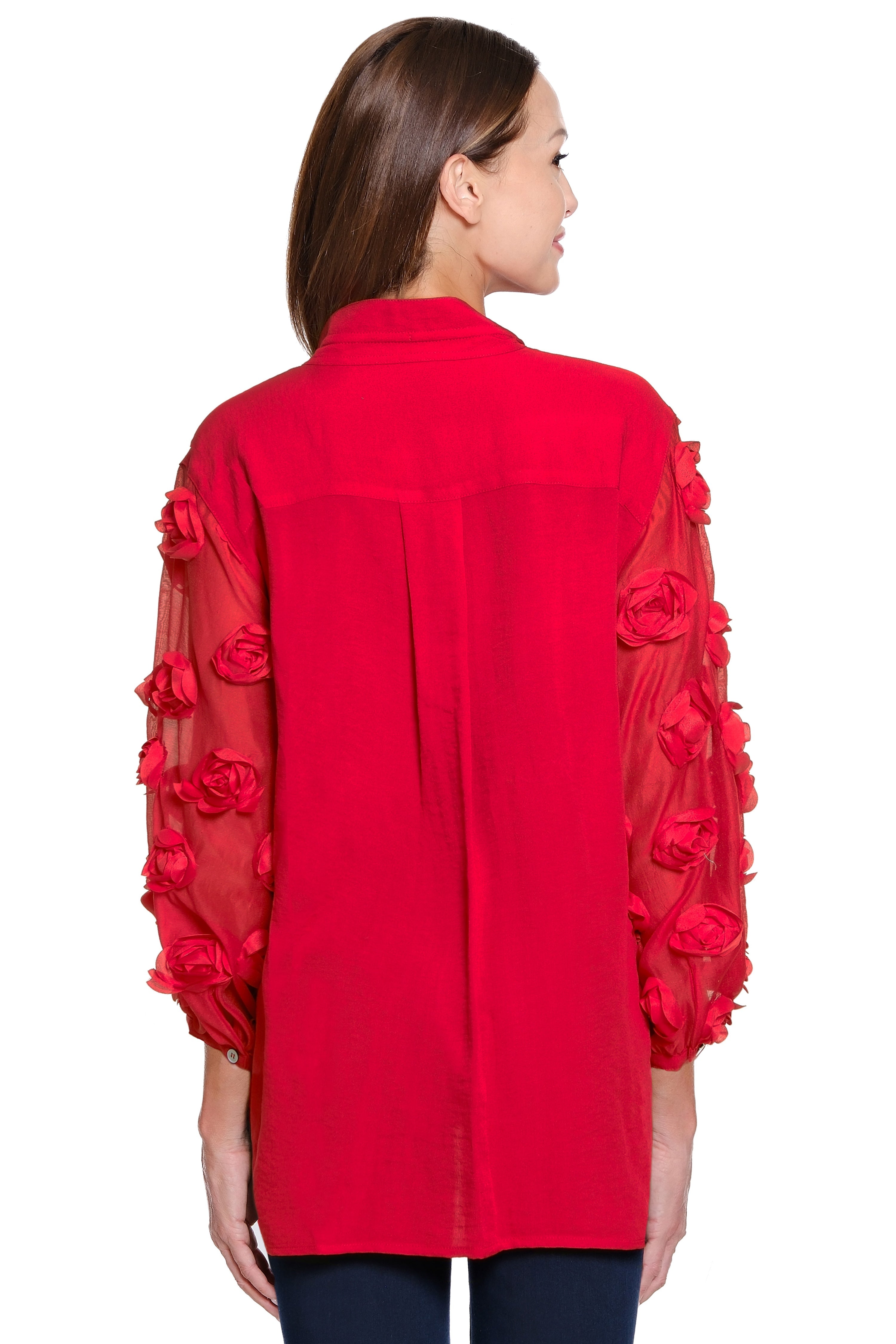 Rosette Sleeve Top - Plus - Scarlet