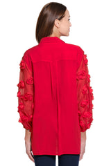 Rosette Sleeve Top - Petite - Scarlet