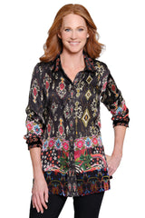Mixed Print Button-Front Top - Petite - Multi