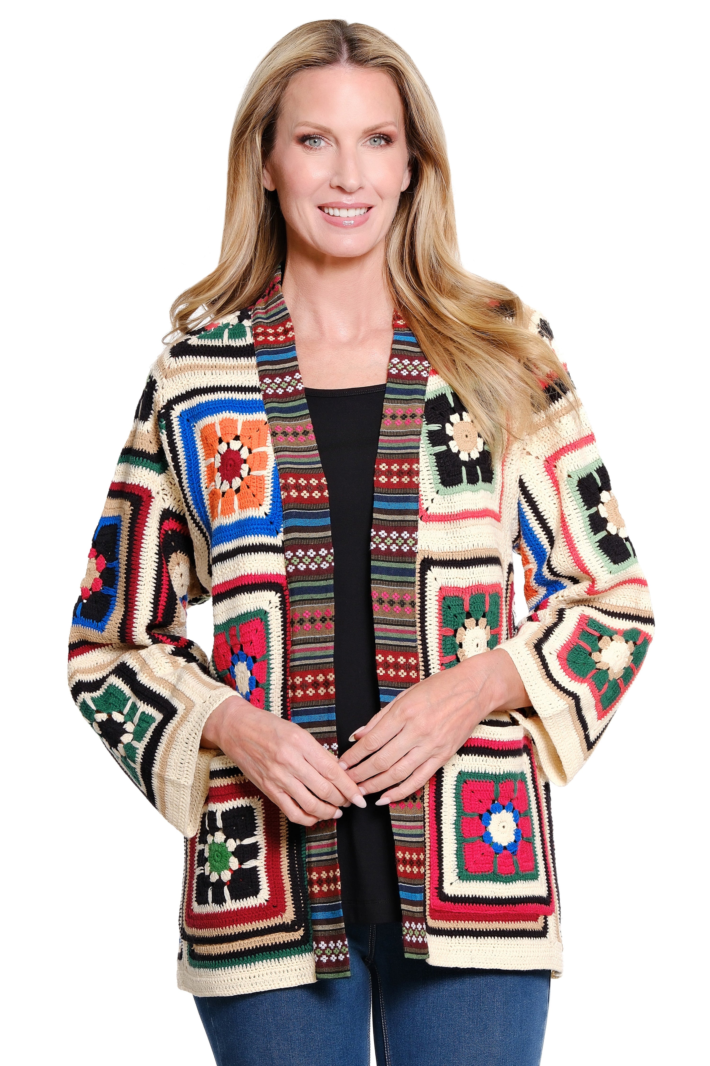 Granny Square Knit Cardigan - Multi