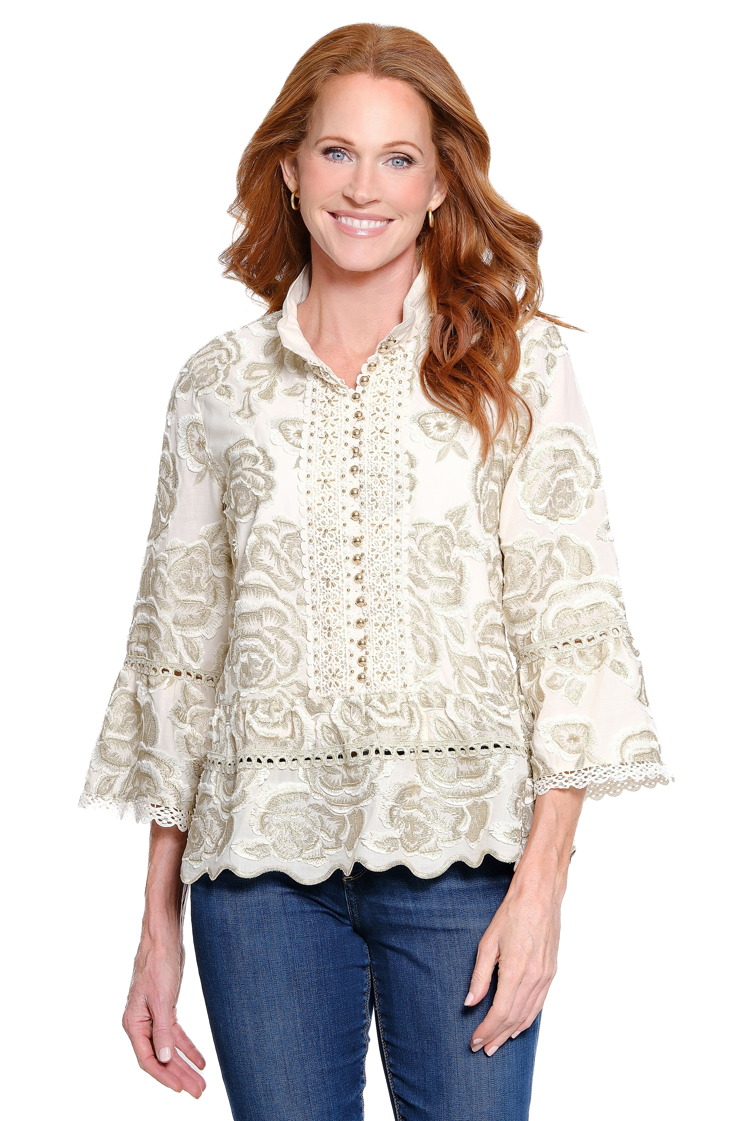 Embroidered Peasant Top - Plus - Ivory