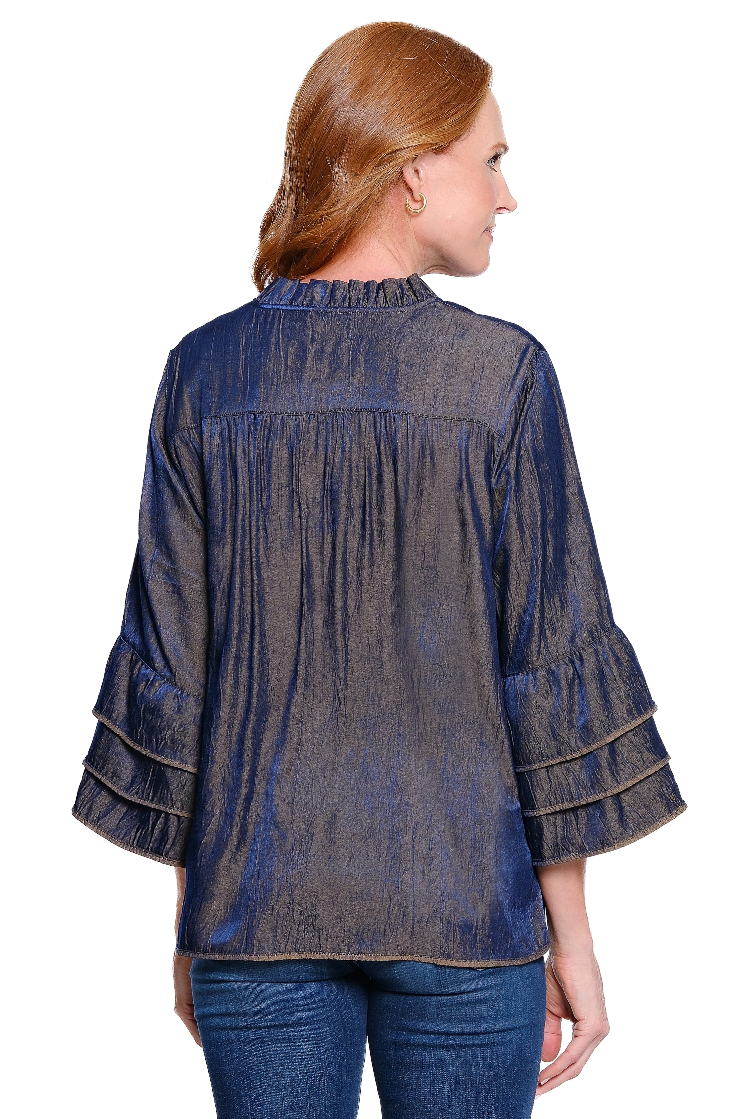 Peasant Top with Bead Details - Petite - Navy