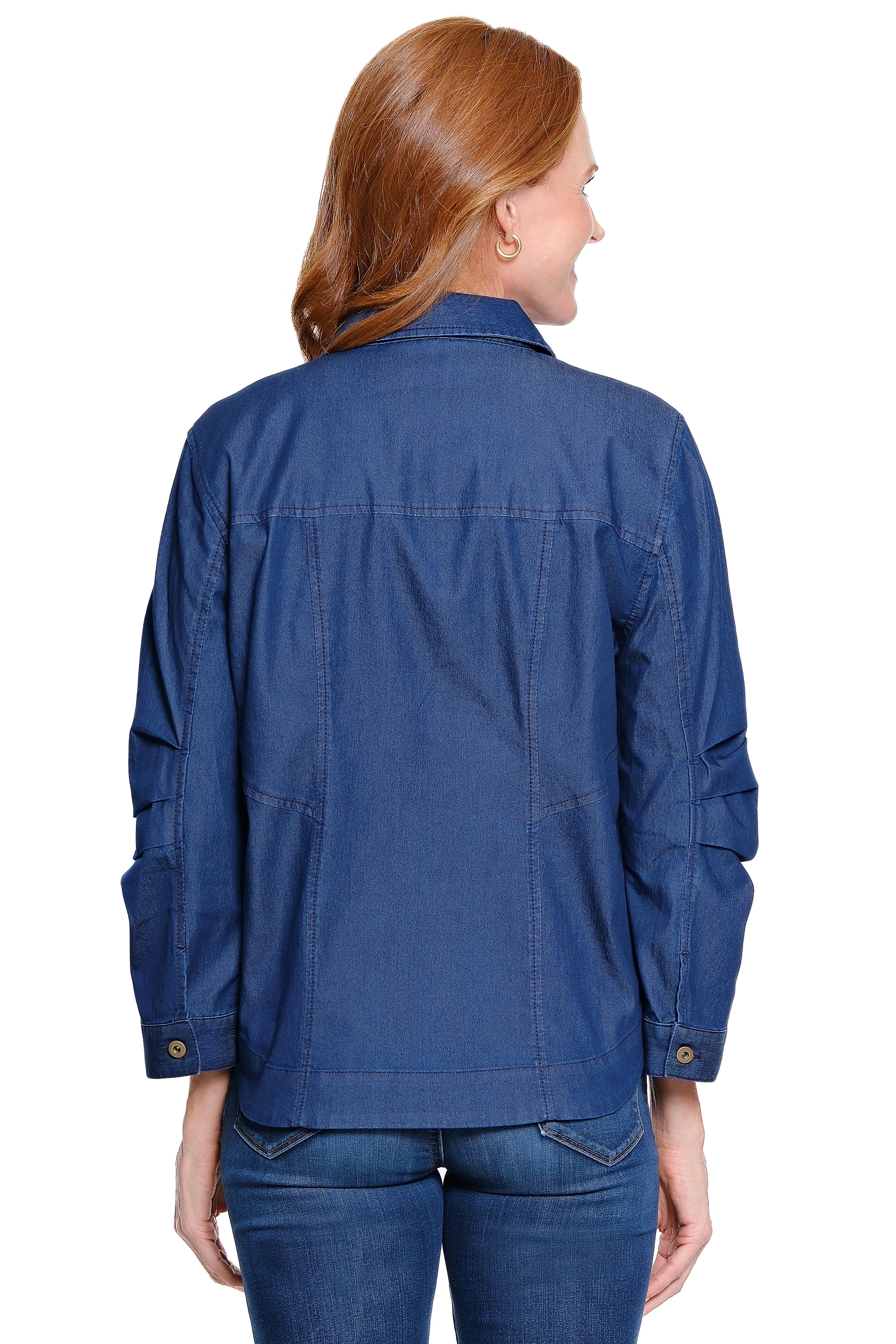 Button-Front Blouse with Flap Pockets - Plus - Dark Indigo