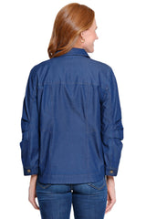 Button-Front Blouse with Flap Pockets - Plus - Dark Indigo