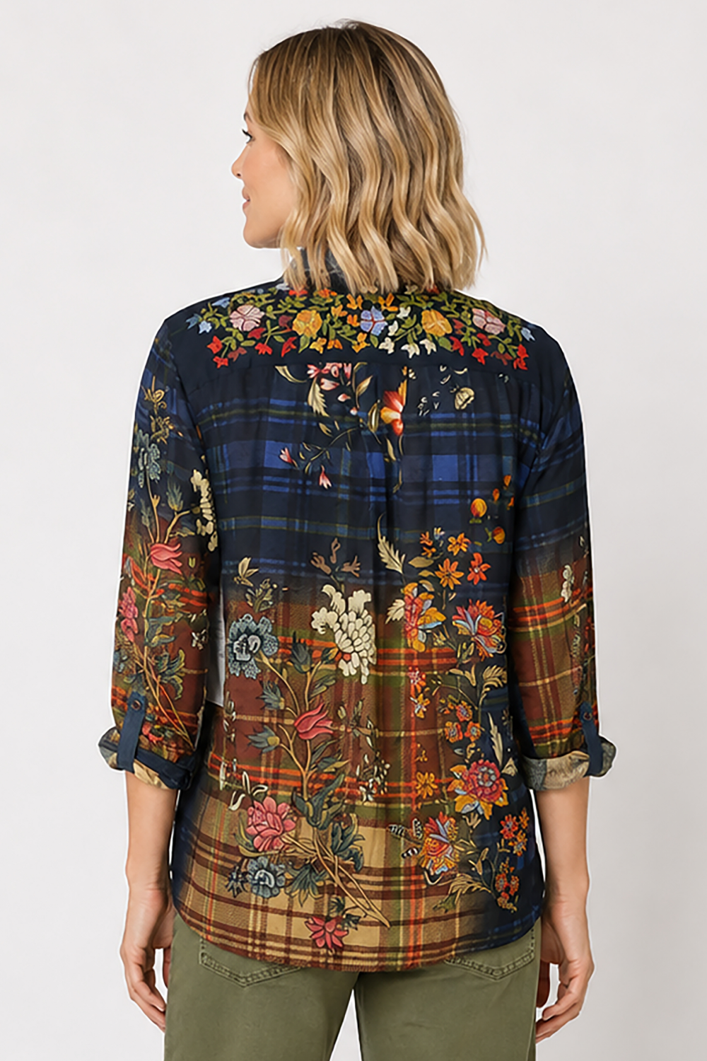 Floral Multi Woven Collared Button Front L/S Blouse w/ Embroidery - Missy