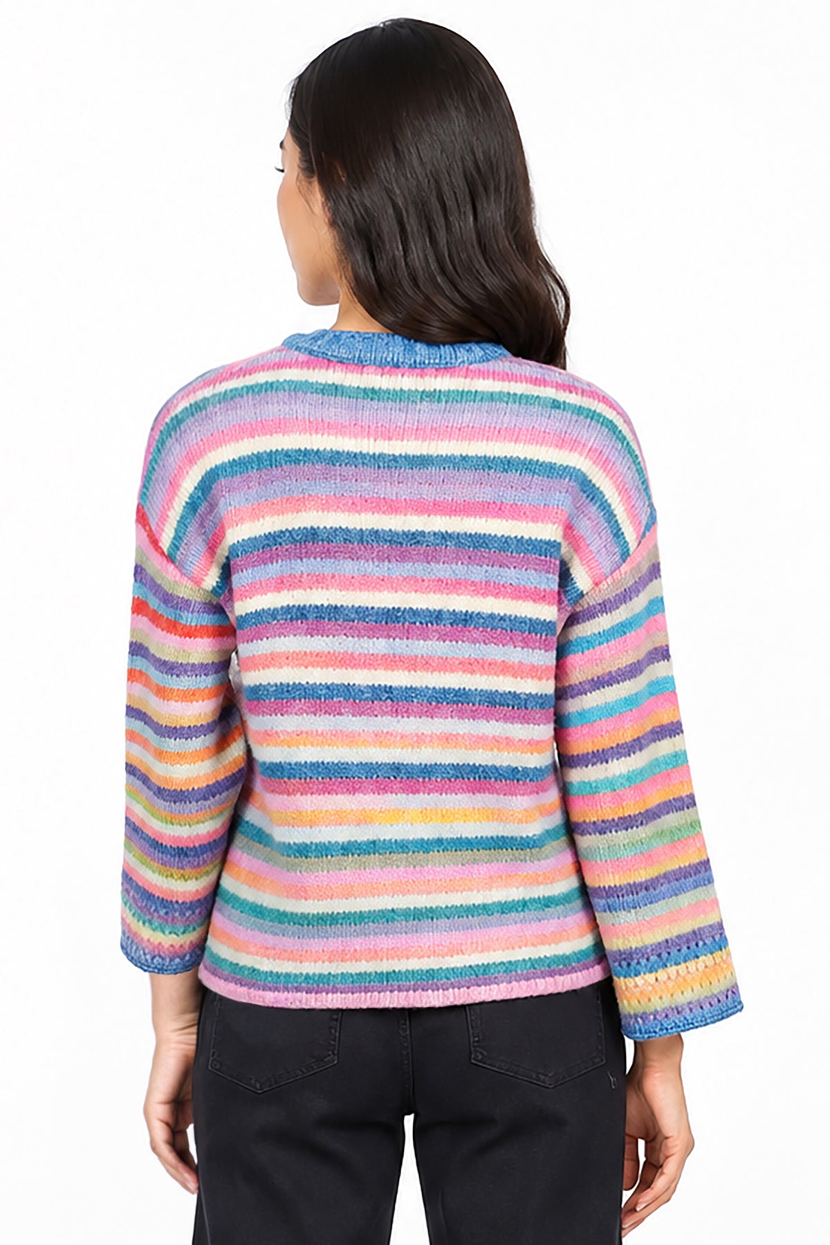 Stripe Multi Eyelash Trim Sweater