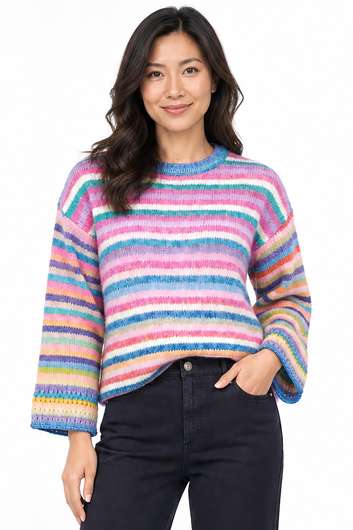 Stripe Multi Eyelash Trim Sweater