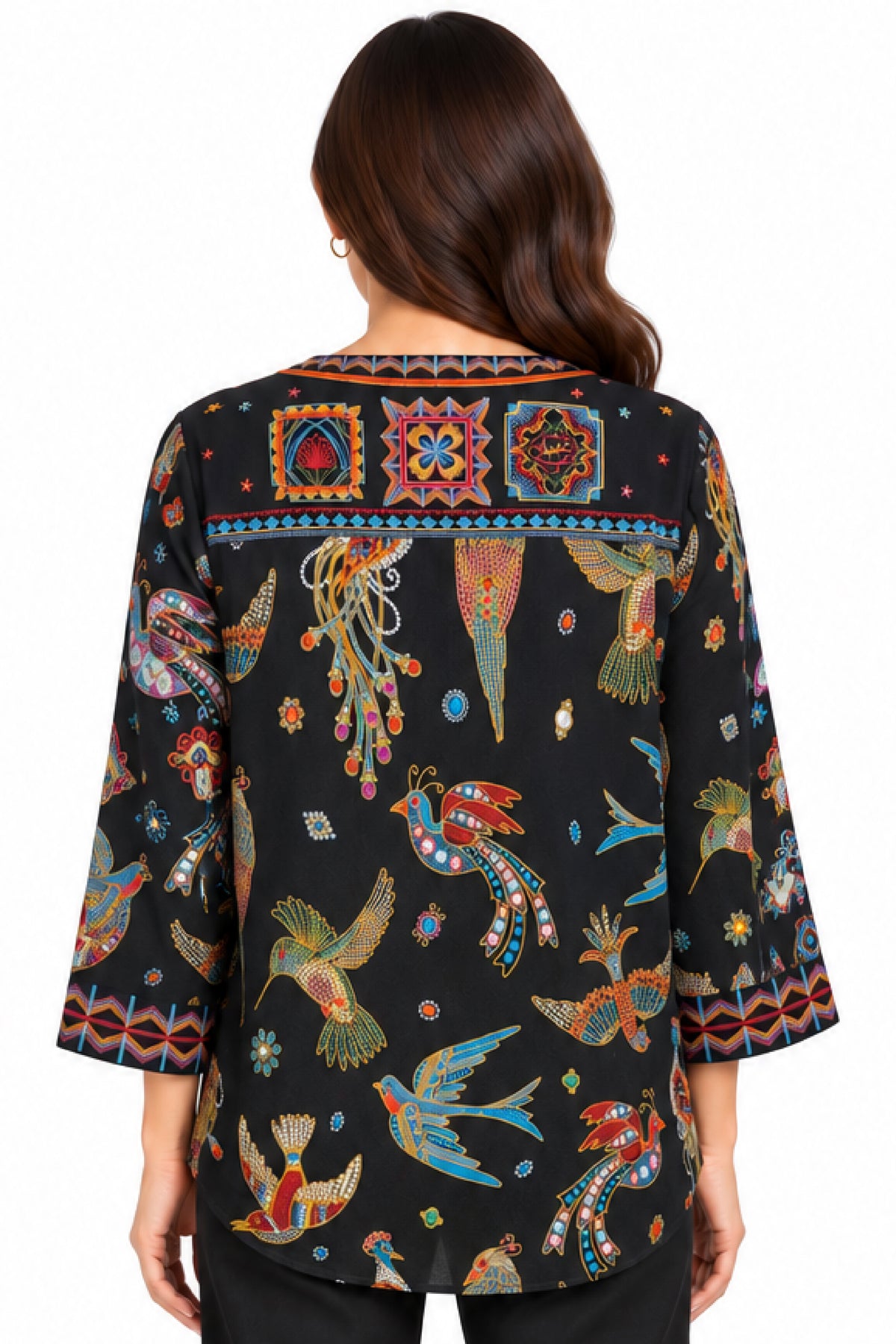 Black Embroidered Placed Print Popover - Plus