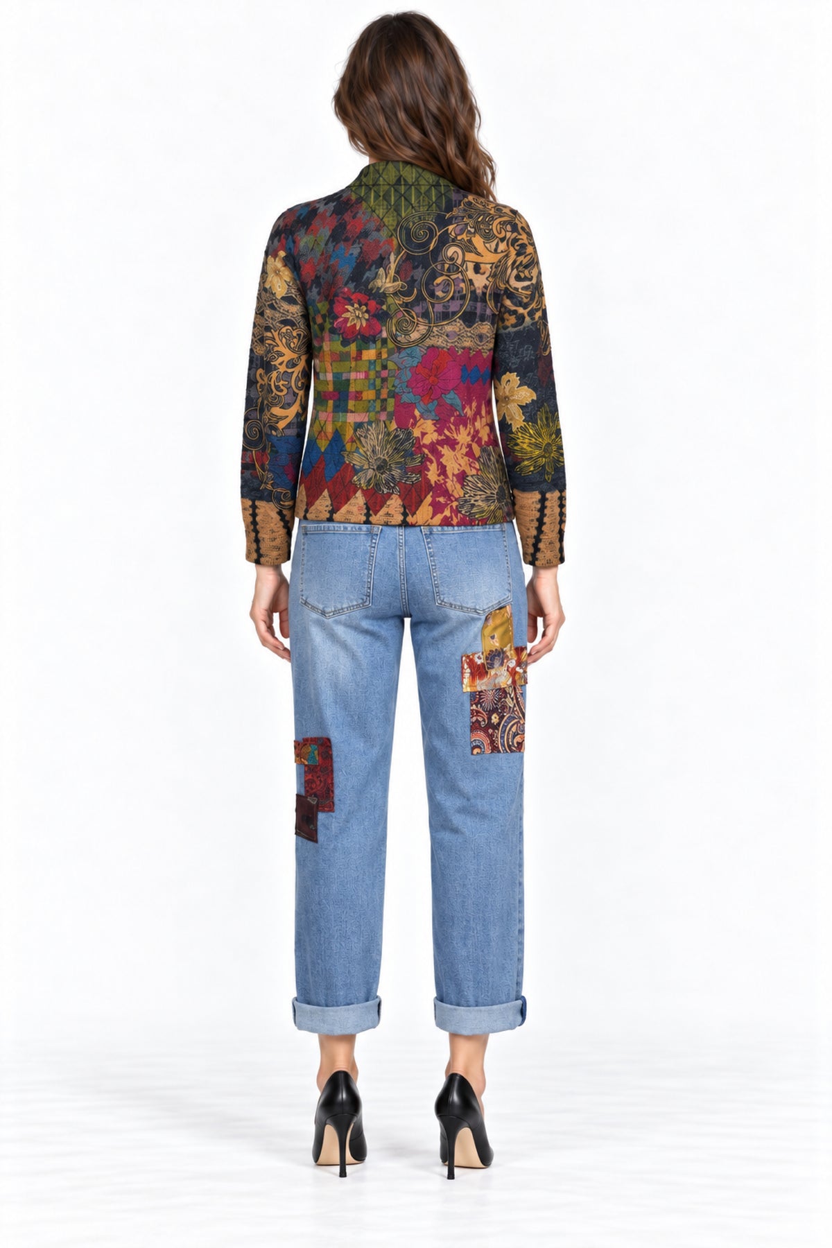 Multi Patchwork Straight Leg Jean