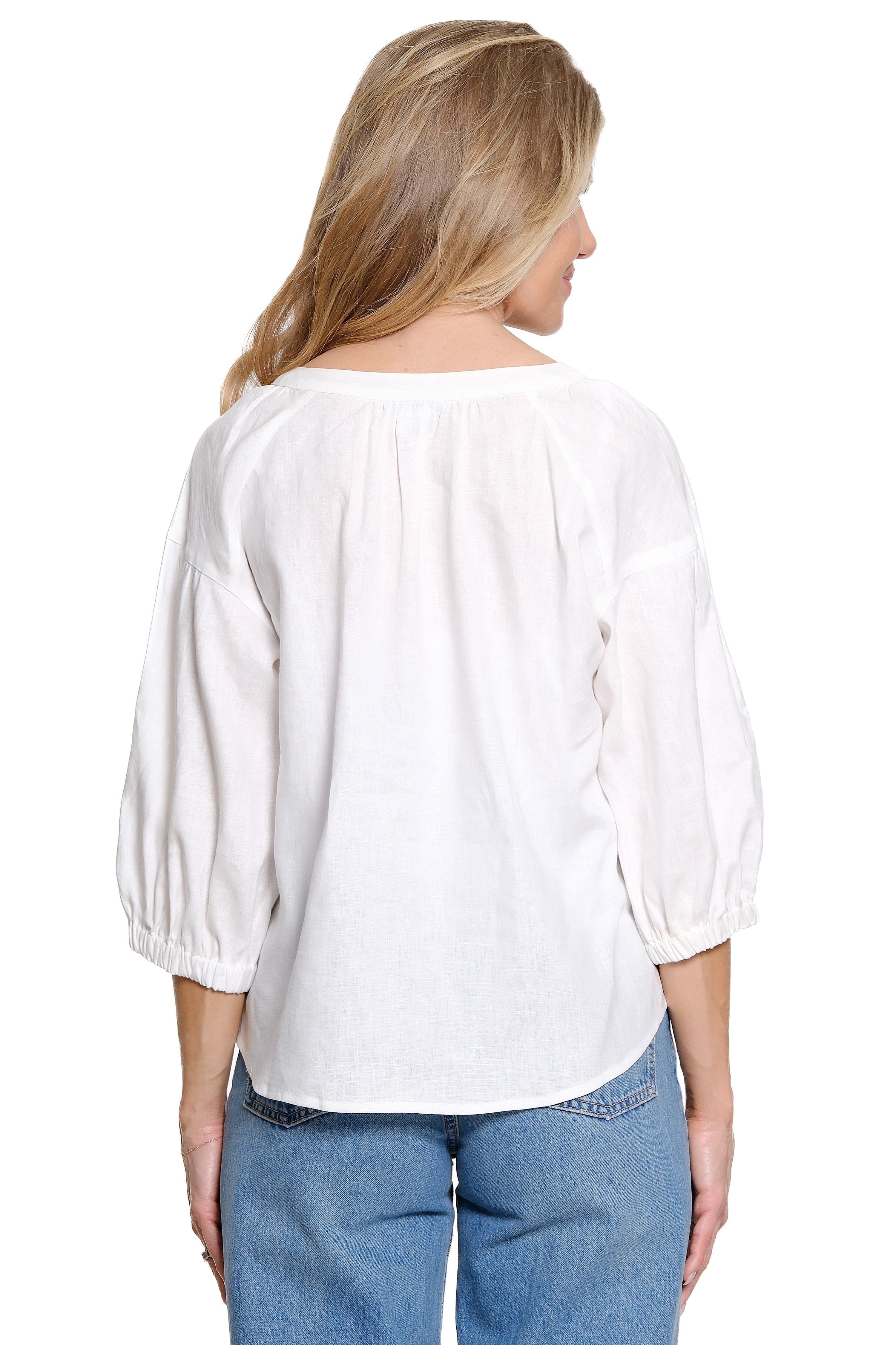 Solid Blouse with Puff Sleeves - White