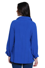 Split Neck Top with Pintuck Detail - Plus - Cobalt