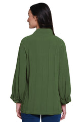 Split Neck Top with Pintuck Detail - Plus - Dark Olive