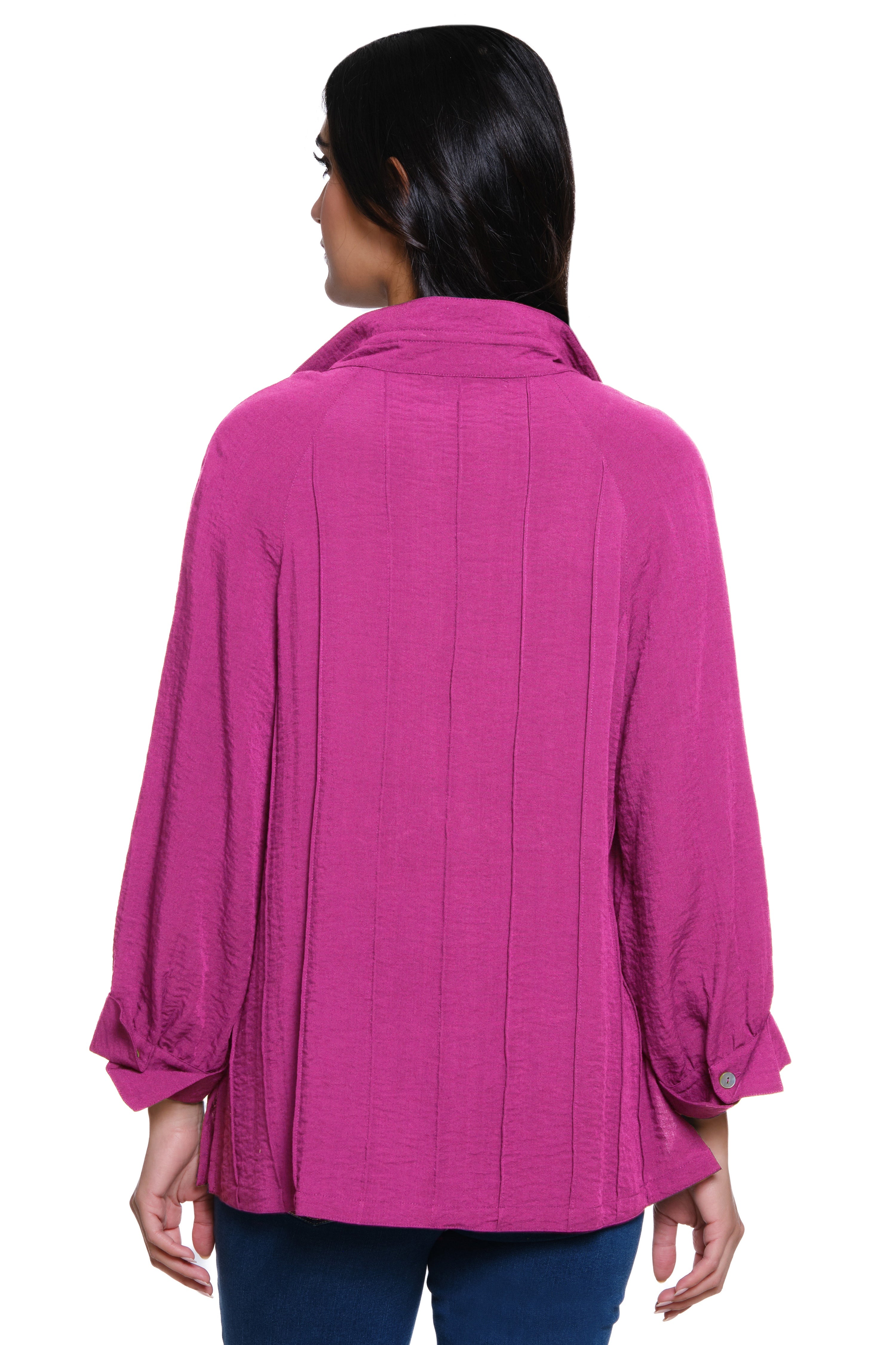 Split Neck Top with Pintuck Detail - Orchid