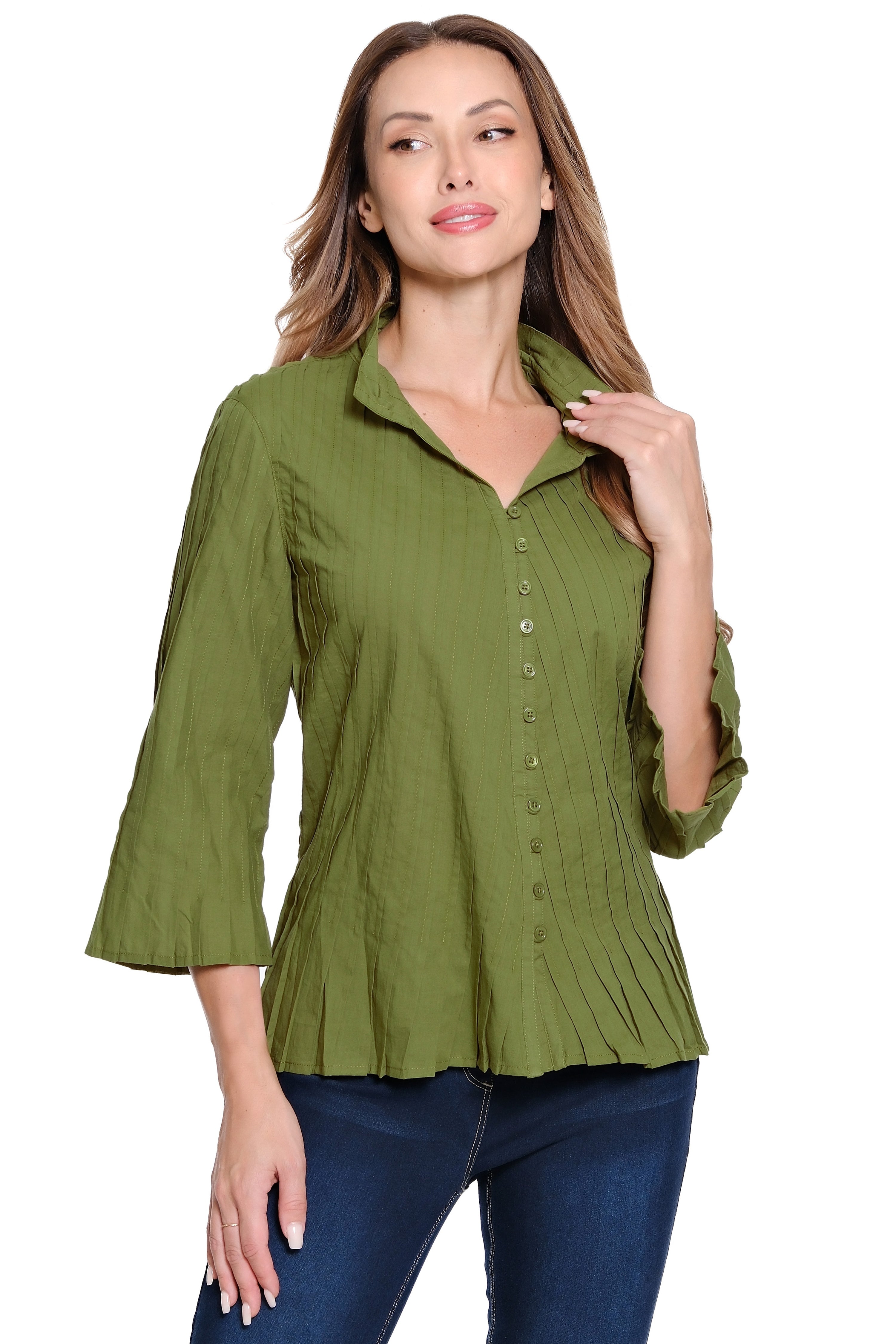 Pleated Blouse - Deep Olive