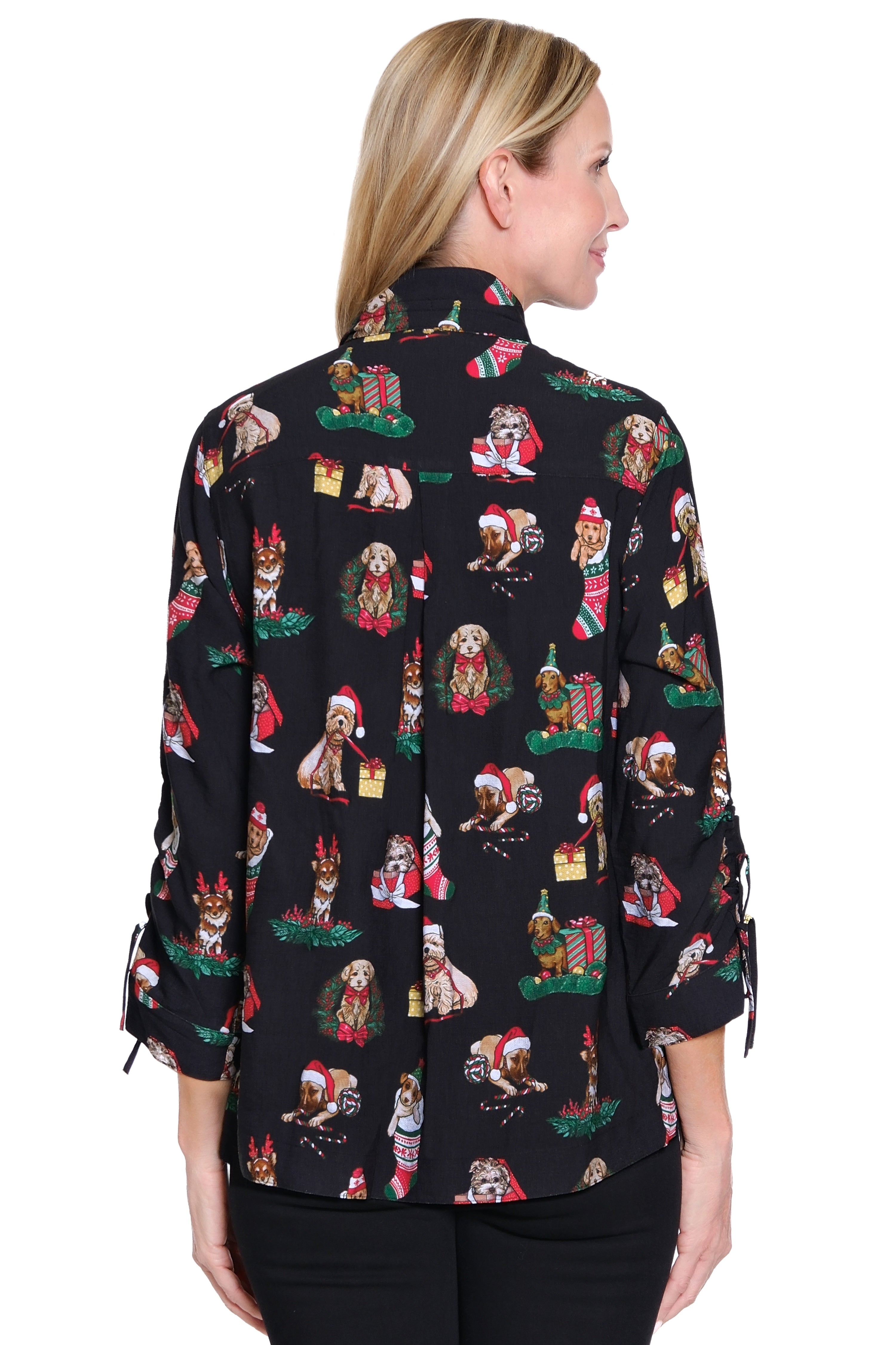 Novelty Print Button Front Top - Black