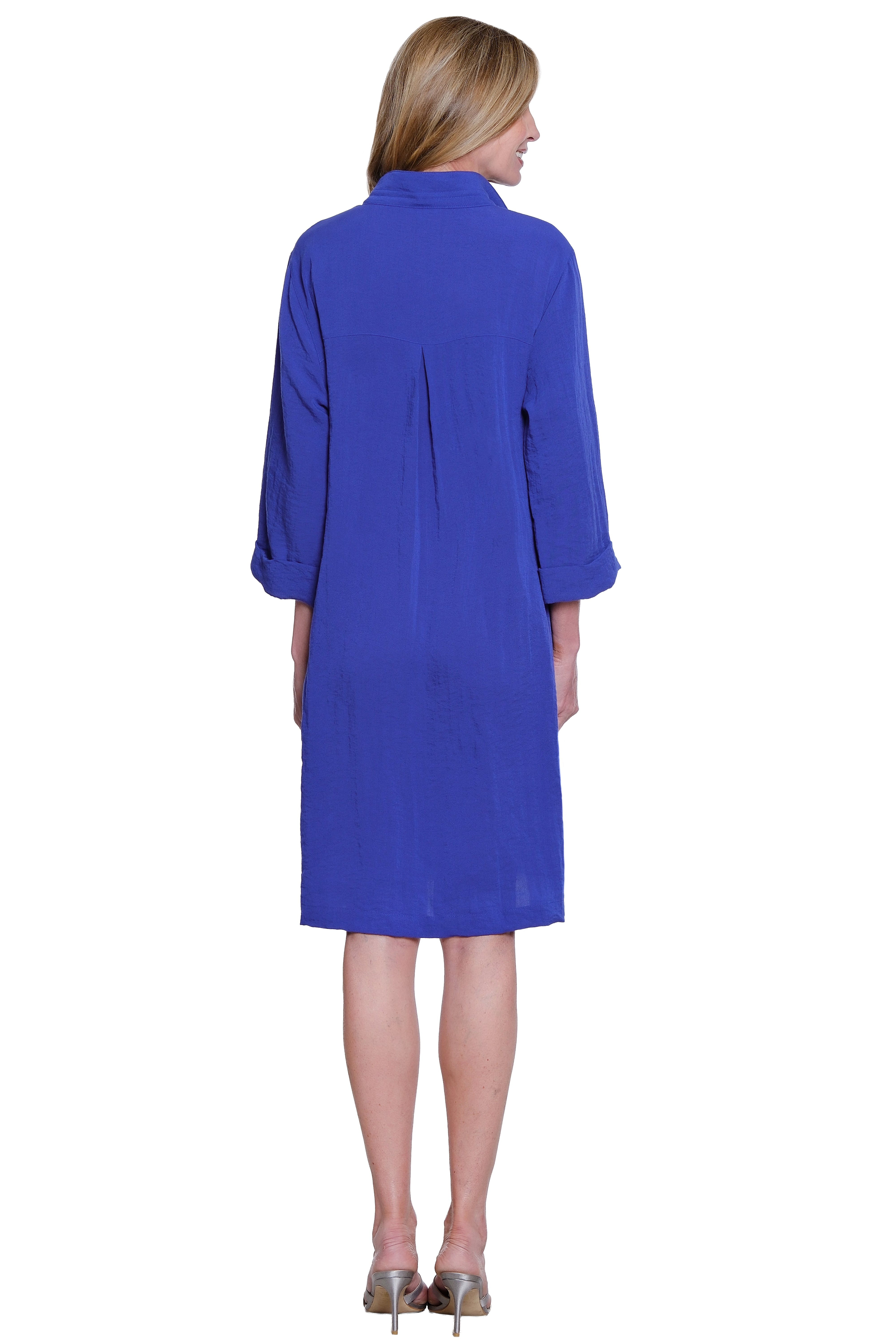 Solid Button Front Dress with Wire Collar - Marina