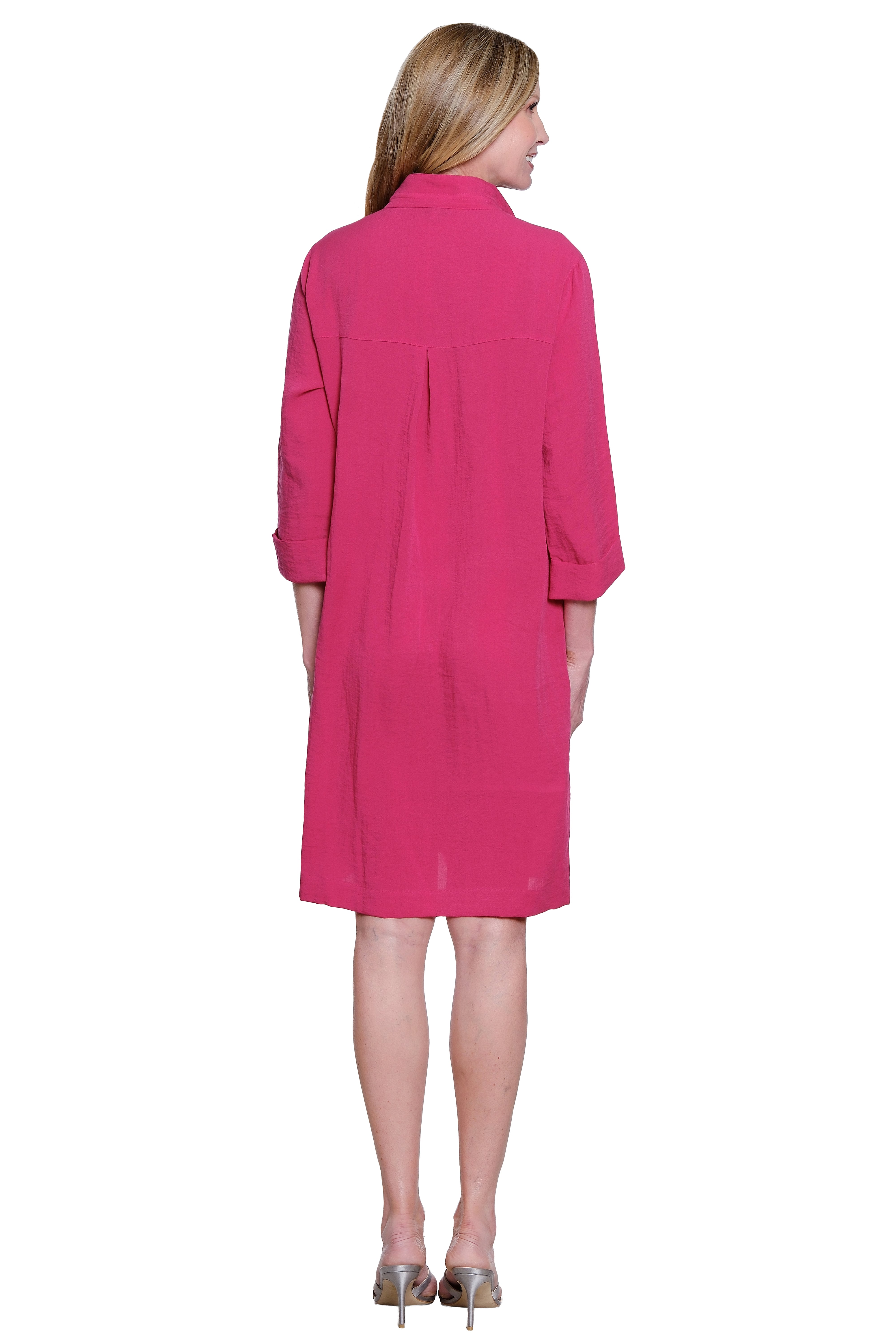 Solid Button Front Dress with Wire Collar - Wild Berry