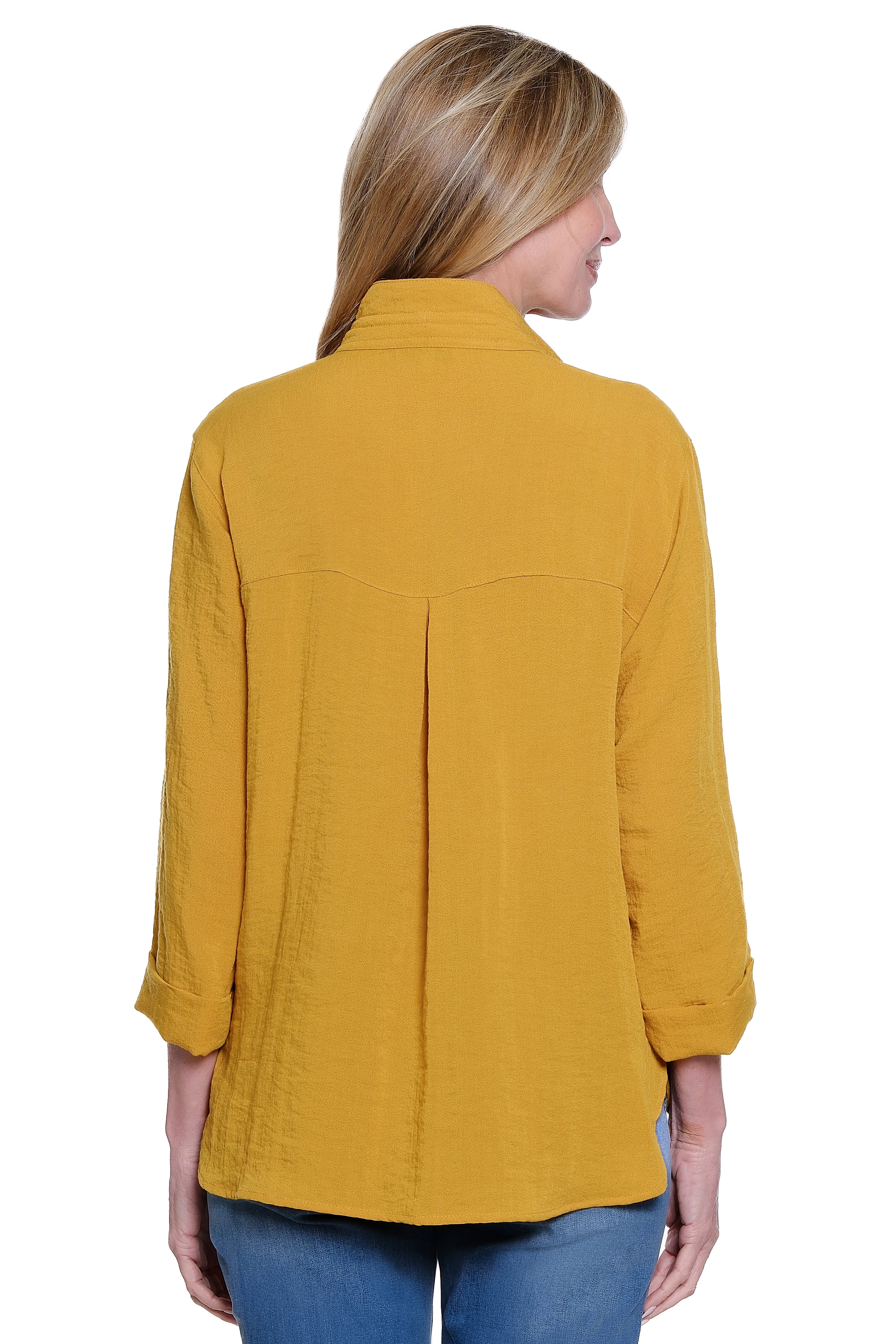 Solid Button Down Blouse with Wire Collar - Gold Rod