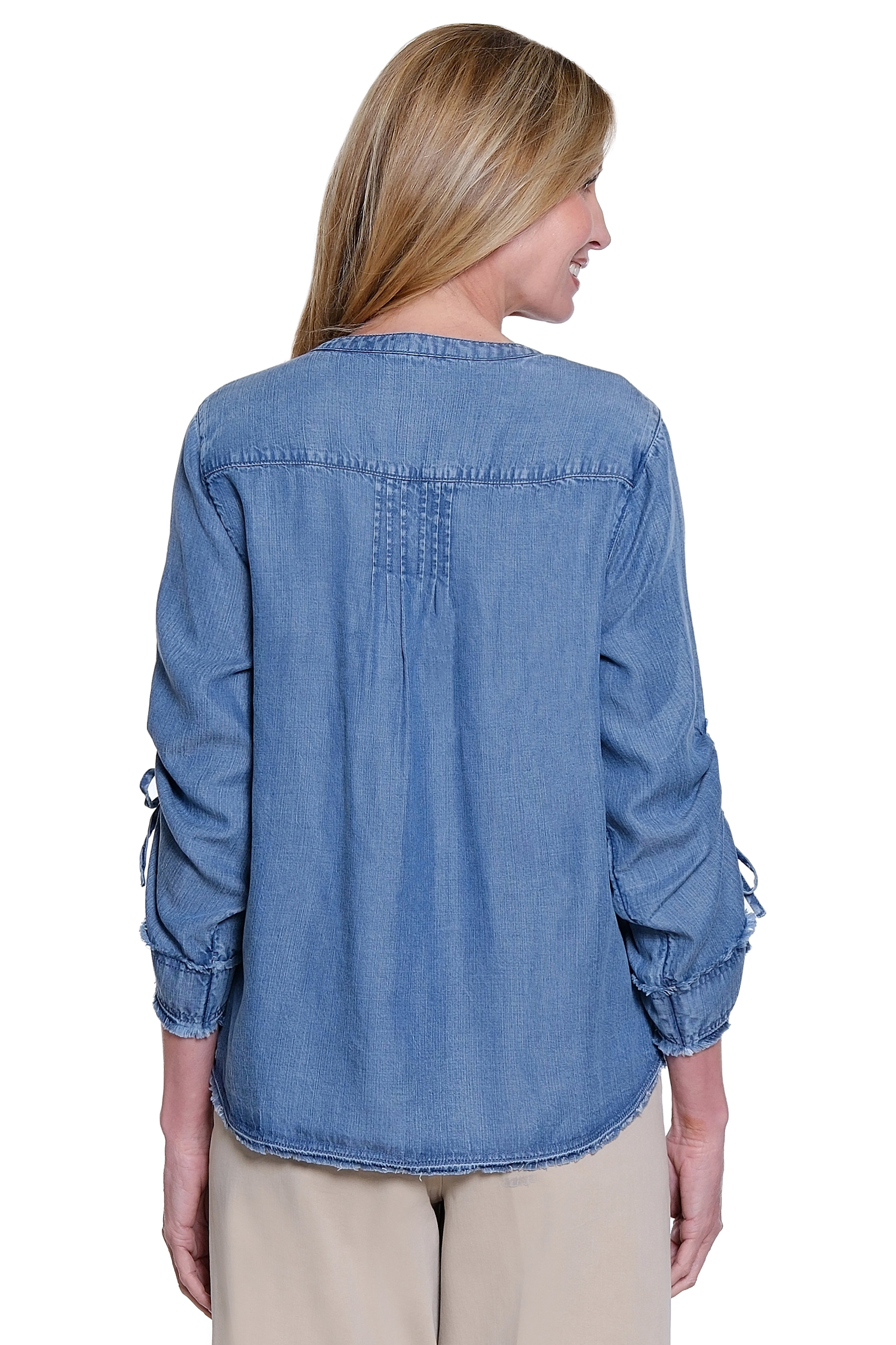 Solid Long Sleeve Cinch Sleeve Tunic - Denim