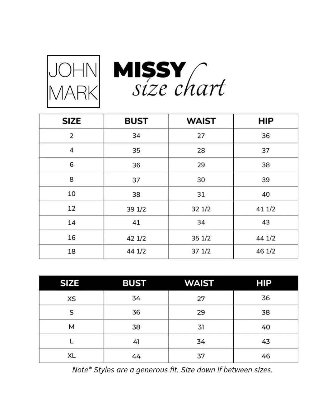Size chart