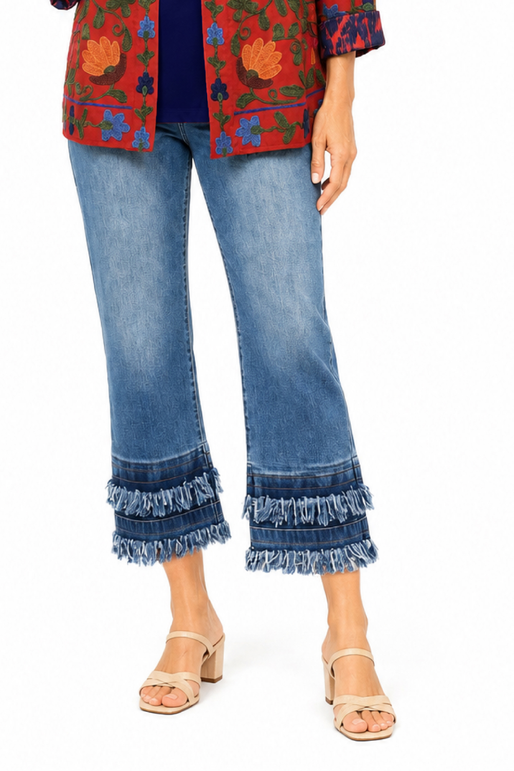 Denim 5 Pocket Crop w/ Double Fringe Hem - Missy