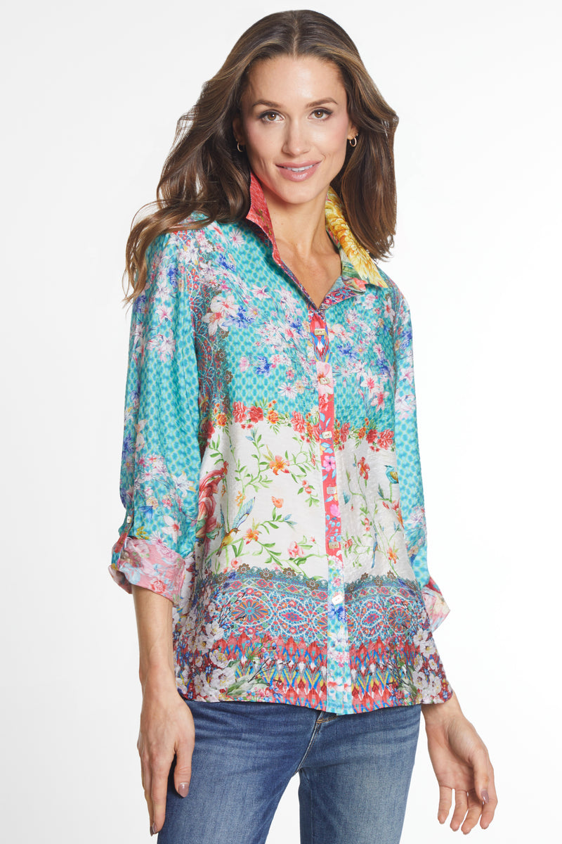 Button Front Print Tunic - Floral Multi