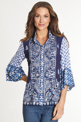 Mixed Print Flounce Sleeve Tunic - Women's - Blue Print