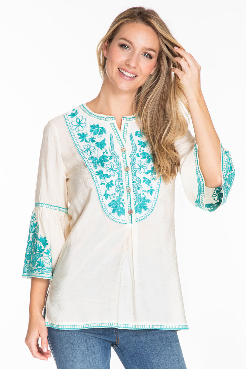 Pintuck Embroidered Tunic - Petite - Ivory