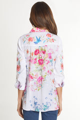 Button Front Floral Shirt - Women's - White
