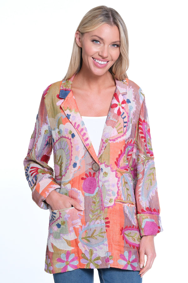 All Over Embroidered Jacket - Women's - Melon Print