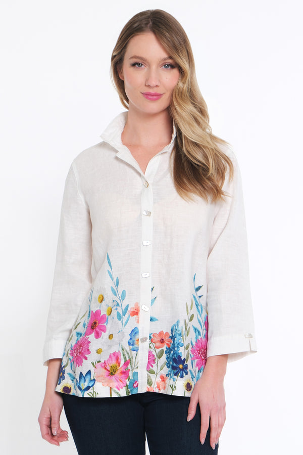 Floral Button Front Shirt - White