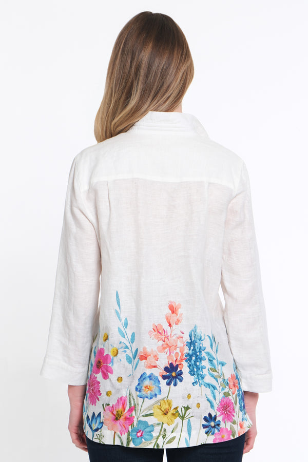 Floral Button Front Shirt - Petite - White