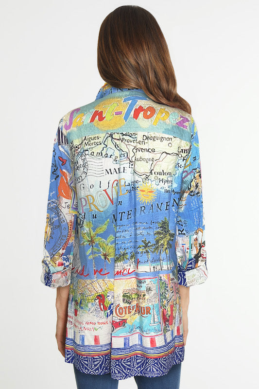 Novelty Print Long Button Front Tunic - Multi