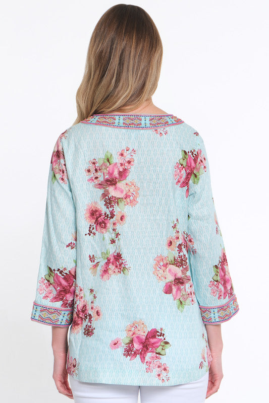 Embroidered and Beaded Tunic- Ice Blue