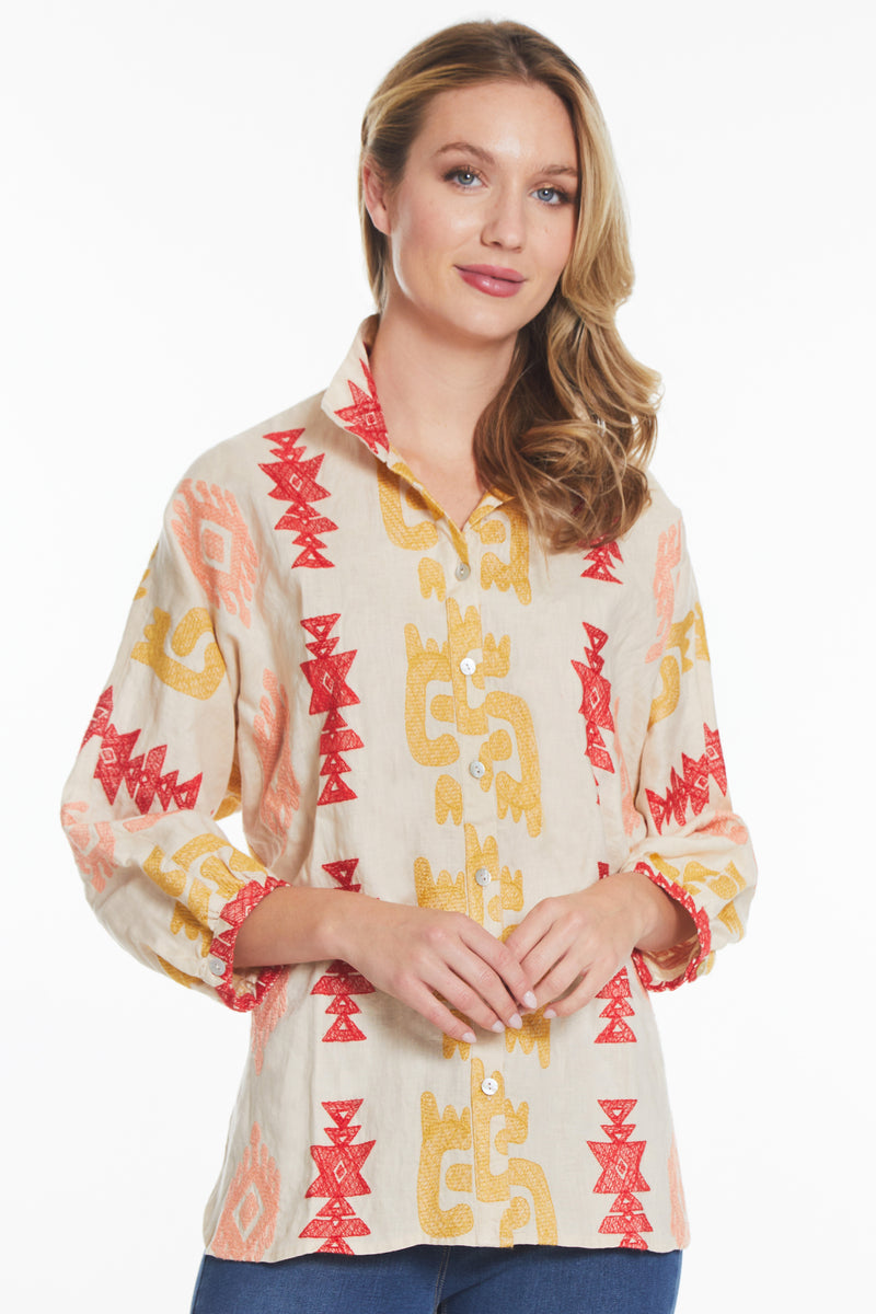 Wire Collar Embroidered Tunic - Soft Stone