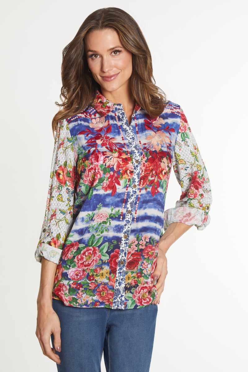 Print Button Front Tunic - Floral Multi