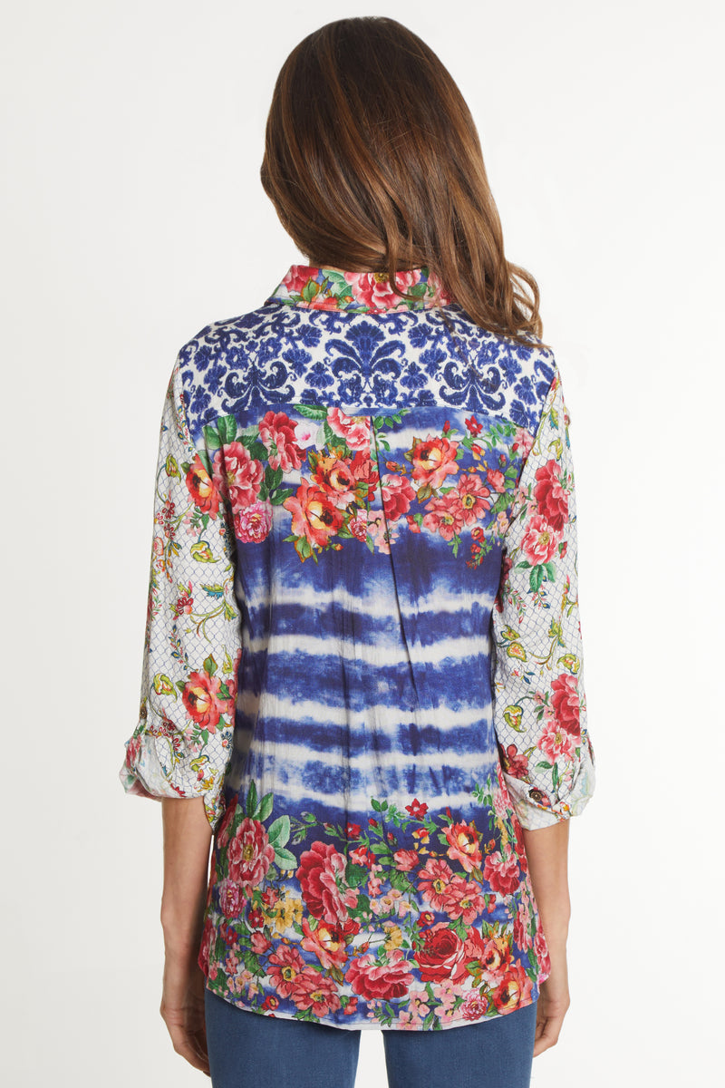 Print Button Front Tunic - Floral Multi
