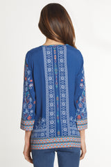 Embroidered V Neck Tunic - Women's - Navy